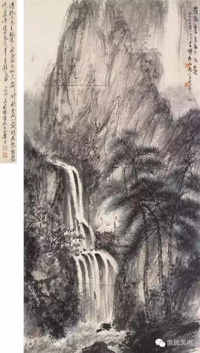 名作欣赏|抱石皴画山石飞瀑